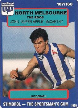 1990 AFL Scanlens Stimorol #107 John McCarthy Front